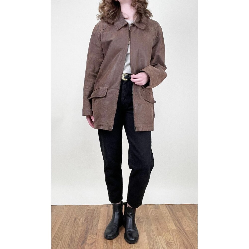 Vintage Leather Barn Coat Field Utility Jacket Oversized Farm Chore Fall Winter - Picture 2 of 12